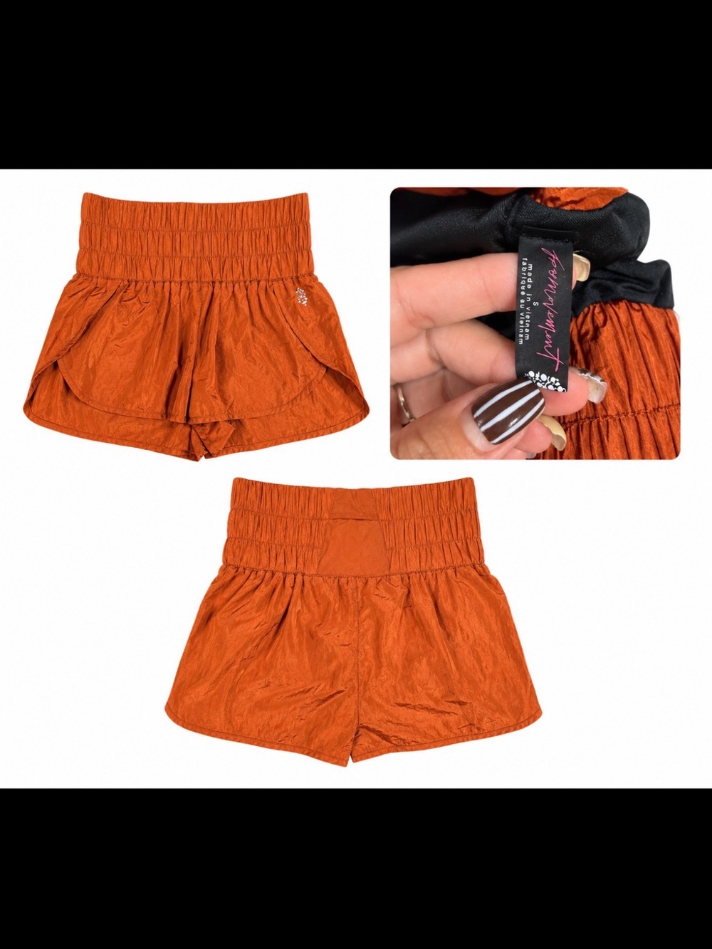 Free People Rust Orange High-Waist Smocked Shorts
